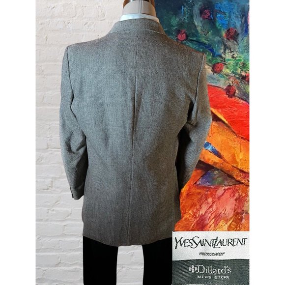 YSL YVES SAINT LAURENT 44R Gray Ivory Glenn Plaid Blazer Sport Coat Jacket - Picture 5 of 16